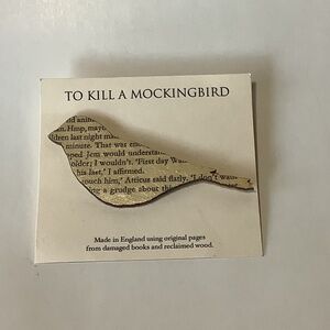 Bird brooch with To Kill A Mockingbird text
